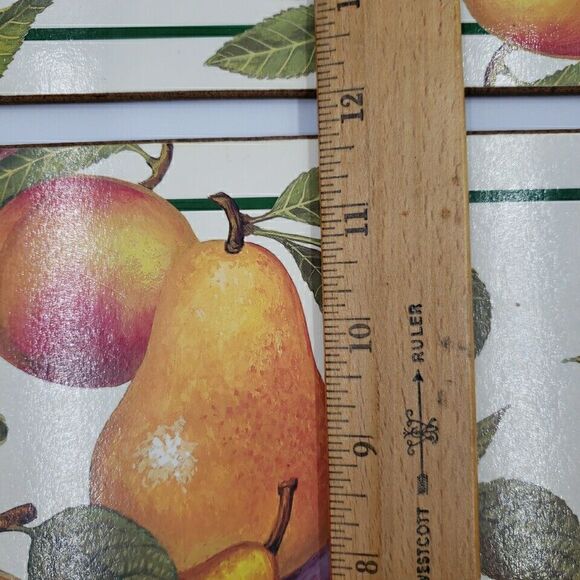 Cork Back Place Mats Fruit Harvest Vtg Plum Apple Green Grapes Pear Peach 2PC - Picture 15 of 16